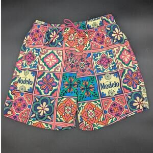 Modelo Swim Trunks Mens Medium Multicolor Geometric Mesh Lining Pockets Preppy